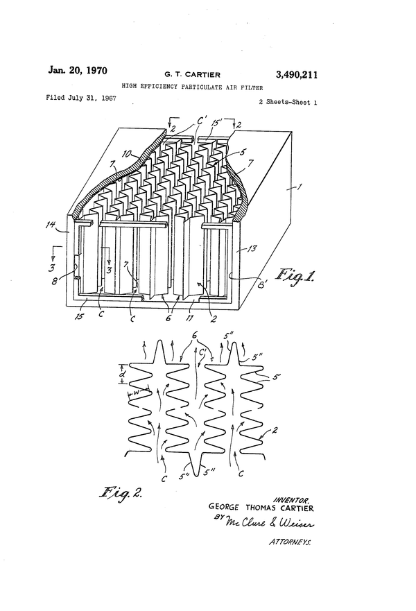 조지 카셔의 'HEPA 필터' 특허 [사진제공 : Google patents]
